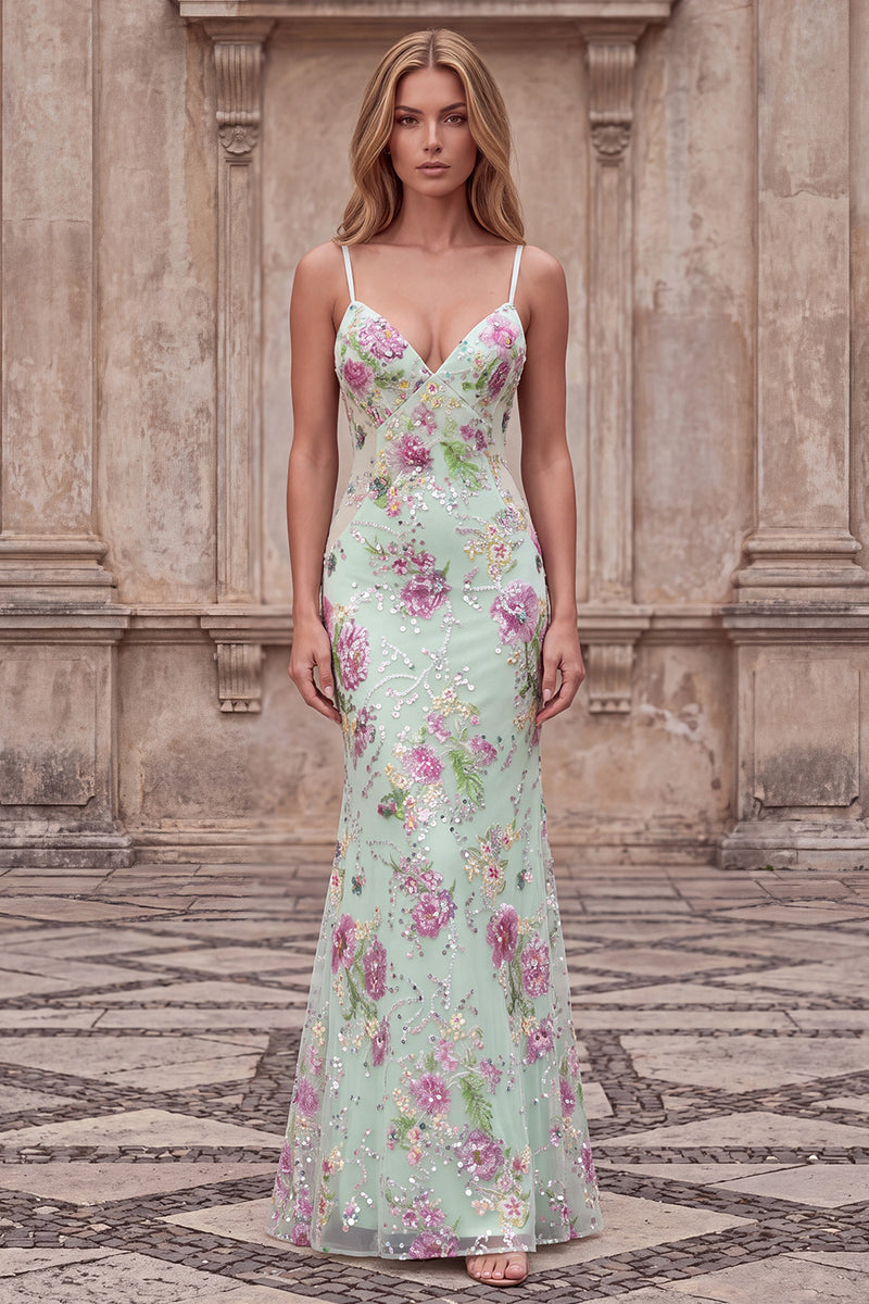 Load image into Gallery viewer, Sparkly Navy Embroidered Long Prom Dress with Lace Up