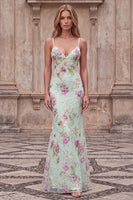 Load image into Gallery viewer, Sparkly Lilac Floral Mermaid Long Backless Prom Dress with Beading