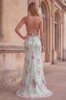 Load image into Gallery viewer, Sparkly Lilac Floral Mermaid Long Backless Prom Dress with Beading