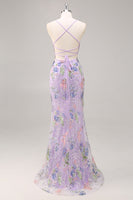 Load image into Gallery viewer, Sparkly Blue Floral Mermaid Long Prom Dress with Beading