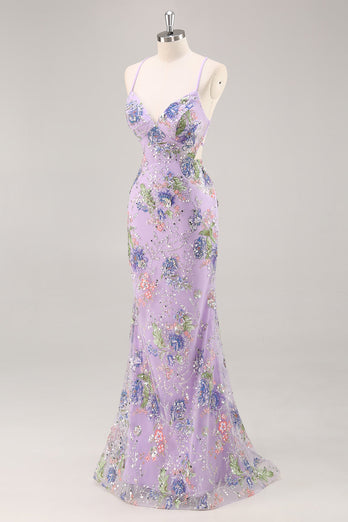 Sparkly Peacock Floral Mermaid Long Prom Beaded Dress with Sequins