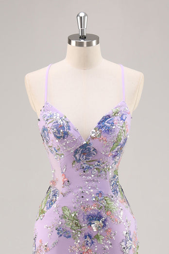 Sparkly Peacock Floral Mermaid Long Prom Beaded Dress with Sequins