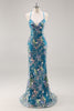 Load image into Gallery viewer, Sparkly Peacock Floral Mermaid Long Prom Beaded Dress with Sequins