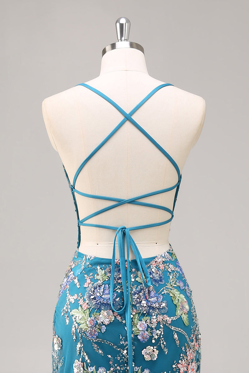 Load image into Gallery viewer, Sparkly Lilac Floral Mermaid Long Backless Prom Dress with Beading