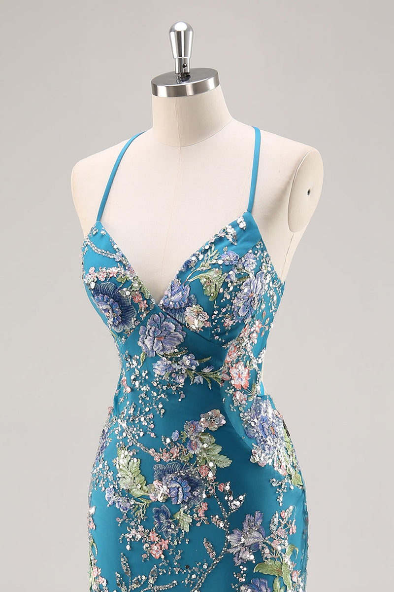 Load image into Gallery viewer, Sparkly Peacock Floral Mermaid Long Prom Beaded Dress with Sequins