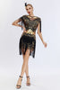 Load image into Gallery viewer, Queedancer Women Sparkly 1920s Flapper Dress with Fringes Boat Neck Black Golden Sequined Short Vintage Dress