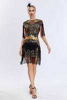 Load image into Gallery viewer, Round Neck Sparkly Grey Sequined Short 1920s Flapper Dress with Fringes