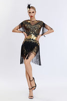 Load image into Gallery viewer, Round Neck Sparkly Grey Sequined Short 1920s Flapper Dress with Fringes