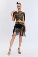 Load image into Gallery viewer, Round Neck Sparkly Grey Sequined Short 1920s Flapper Dress with Fringes