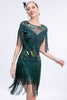 Load image into Gallery viewer, Round Neck Sparkly Grey Sequined Short 1920s Flapper Dress with Fringes