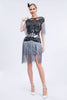 Load image into Gallery viewer, Round Neck Sparkly Grey Sequined Short 1920s Flapper Dress with Fringes