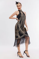 Load image into Gallery viewer, Champagne Neck Collar Fringe Halter 1920s Great Gatsby Dress with Sequins