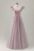 Load image into Gallery viewer, Grey Pink A-Line Square Beaded Long Prom Dress with Appliques