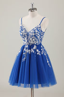 Load image into Gallery viewer, Royal Blue Spaghetti Straps A-Line Homecoming Dress with Appliques