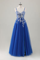Load image into Gallery viewer, Sparkly Royal Blue Spaghetti Straps A-Line Long Prom Dress with Appliques