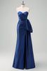 Load image into Gallery viewer, Dark Blue Strapless Bowknot Prom Dress with Slit