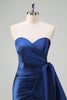 Load image into Gallery viewer, Dark Blue Strapless Bowknot Prom Dress with Slit