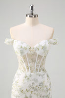 Load image into Gallery viewer, Floral Light Green Corset Embroidered Prom Dress with Slit