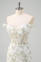 Load image into Gallery viewer, Floral Light Green Corset Embroidered Prom Dress with Slit