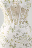 Load image into Gallery viewer, Floral Light Green Corset Embroidered Prom Dress with Slit
