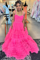 Load image into Gallery viewer, Pink Corset Spaghetti straps A-Line Tulle Long Prom Dress