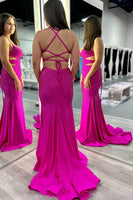 Load image into Gallery viewer, Sparkly Fuchsia Mermaid Spaghetti Straps Long Prom Dress with Sequins