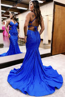 Load image into Gallery viewer, Royal Blue Spaghetti Straps Sparkly Mermaid Long Prom Dress