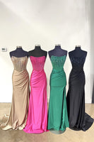 Load image into Gallery viewer, Sparkly Black Mermaid Strapless Corset Long Prom Dress with Sequins