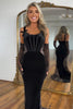 Load image into Gallery viewer, Black Mermaid Velvet Spaghetti Straps Corset Long Prom Dress (Gloves are not included)