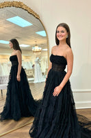 Load image into Gallery viewer, Classic Black A-Line Strapless Corset Tulle Long Prom Dress