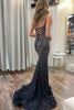 Load image into Gallery viewer, Black Mermaid Spaghrtti Straps Sequins Long Prom Dress with Slit