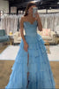 Load image into Gallery viewer, Red Strapless Corset Tiered Chiffon Long Prom Dress with Slit
