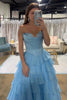 Load image into Gallery viewer, Red Strapless Corset Tiered Chiffon Long Prom Dress with Slit