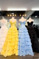 Load image into Gallery viewer, Red Strapless Corset Tiered Chiffon Long Prom Dress with Slit