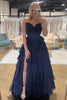 Load image into Gallery viewer, Red Strapless Corset Tiered Chiffon Long Prom Dress with Slit