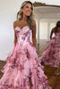 Load image into Gallery viewer, White Blue Flower Corset A Line Tiered Long Prom Dress
