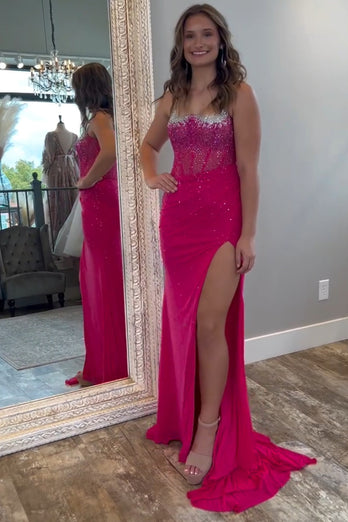 Dark Green Mermaid Spaghetti Straps Corset Long Prom Dress with Slit