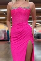 Load image into Gallery viewer, Dark Green Mermaid Spaghetti Straps Corset Long Prom Dress with Slit