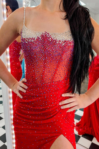 Dark Green Mermaid Spaghetti Straps Corset Long Prom Dress with Slit