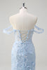 Load image into Gallery viewer, Sparkly Blue Mermaid Corset Off The Shoulder Long Prom Dress with Tulle