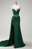 Load image into Gallery viewer, Sparkly Dark Green Sequined Corset Long Satin Prom Dress