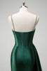Load image into Gallery viewer, Sparkly Dark Green Sequined Corset Long Satin Prom Dress
