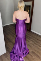 Load image into Gallery viewer, Glitter Dark Green Corset Satin Long Prom Dress with Slit