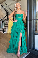 Load image into Gallery viewer, Royal Blue A Line Strapless Tiered Long Prom Dress with Bow