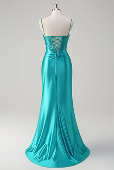 Sparkly Peacock Corset Spaghetti Straps Prom Dress with Beading