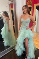 Load image into Gallery viewer, Sage A Line Spaghetti Straps asymmetrical Prom Dress With Beading