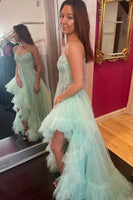 Load image into Gallery viewer, Sage A Line Spaghetti Straps asymmetrical Prom Dress With Beading
