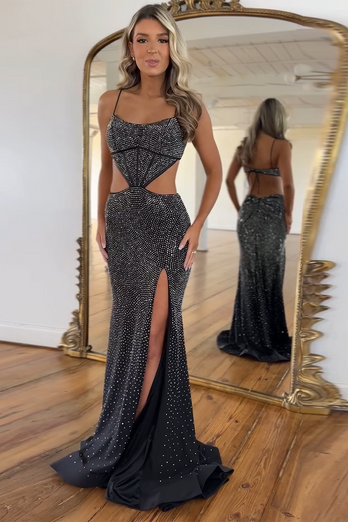 Red Mermaid Spaghetti Straps Cutout Prom Dress With Beading