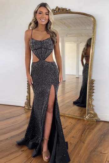 Red Mermaid Spaghetti Straps Cutout Prom Dress With Beading