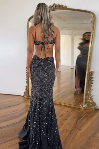 Red Mermaid Spaghetti Straps Cutout Prom Dress With Beading
